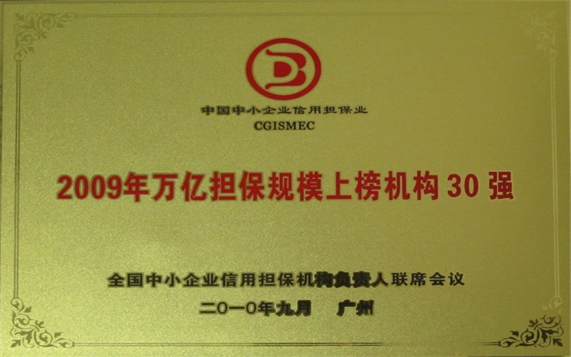 2009年萬億擔保規(guī)模上榜機構30強 2009年萬億擔保規(guī)模上榜機構30強